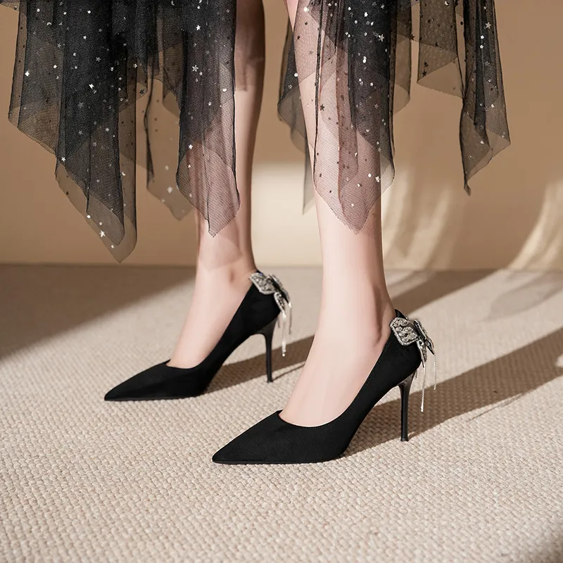 Lan Miao Slim Heel High Heels Women's Black-3