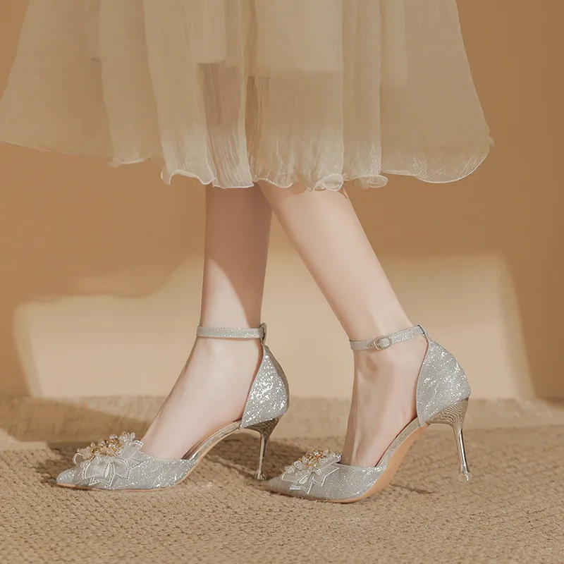 Lan Miao Slim Heel High Heels Women's Silver-1