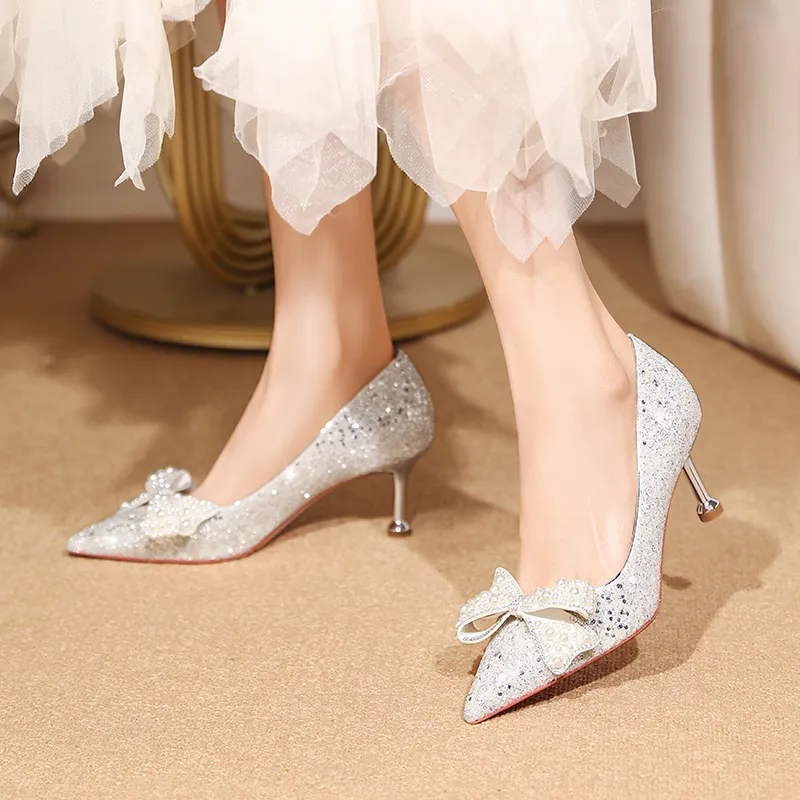 Lan Miao Slim Heel High Heels 6.5CM Women's Silver-4