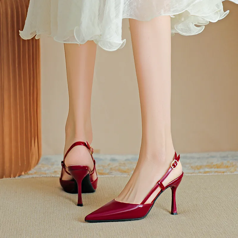 Lan Miao Slim Heel High Heels Women's Burgundy-2