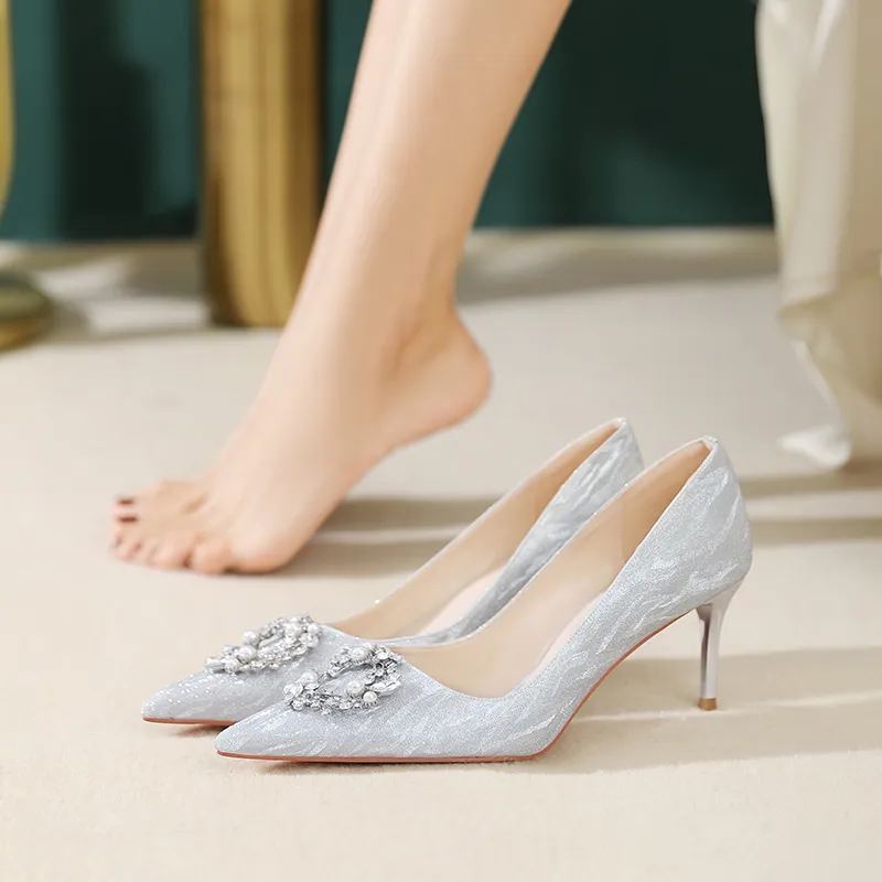 Lan Miao Slim Heel High Heels 6.5CM Women's Silver-4