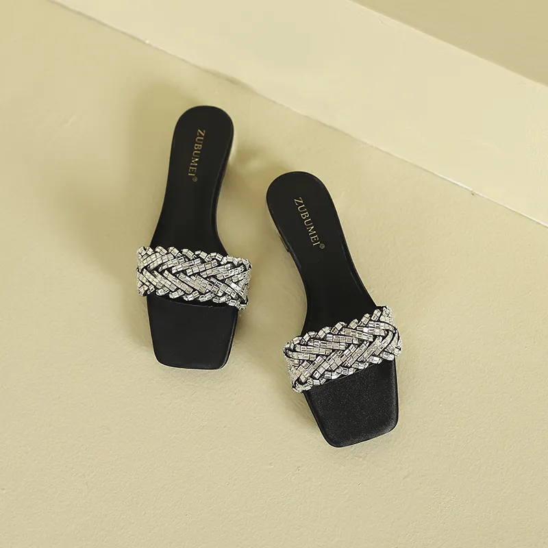 Lan Miao Slip Resistant Abrasion Resistant Slide Slippers Women's Black-6
