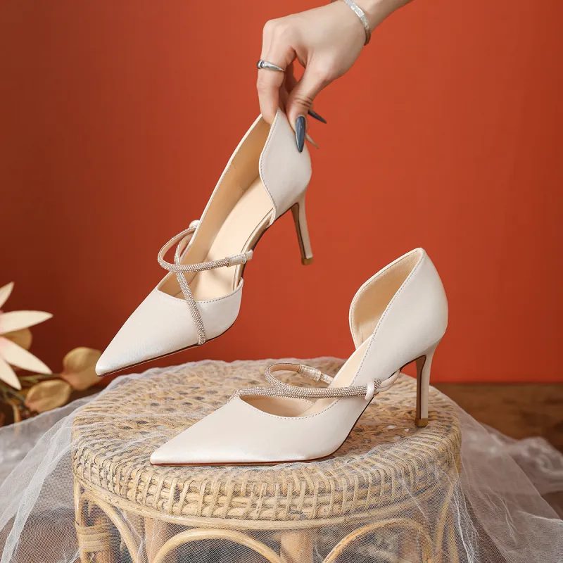 Lan Miao Slim Heel High Heels 8CM Women's Apricot-2