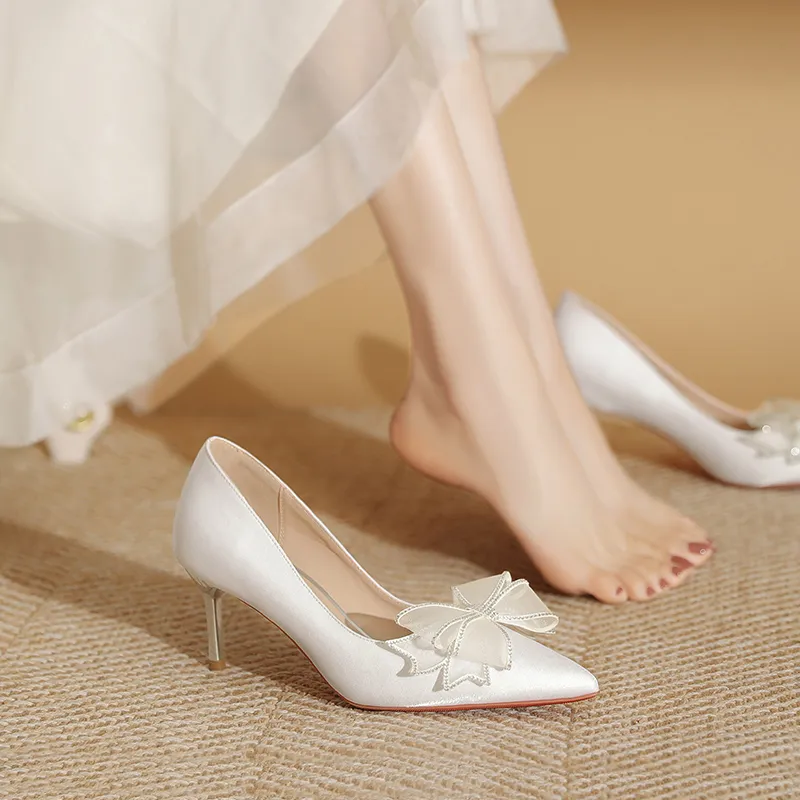 Lan Miao Slim Heel High Heels 6.5CM Women's White-2