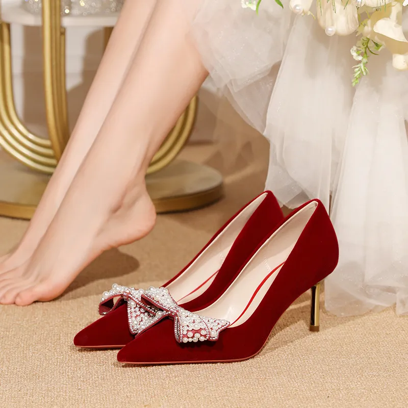 Lan Miao Slim Heel High Heels Women's Burgundy-4