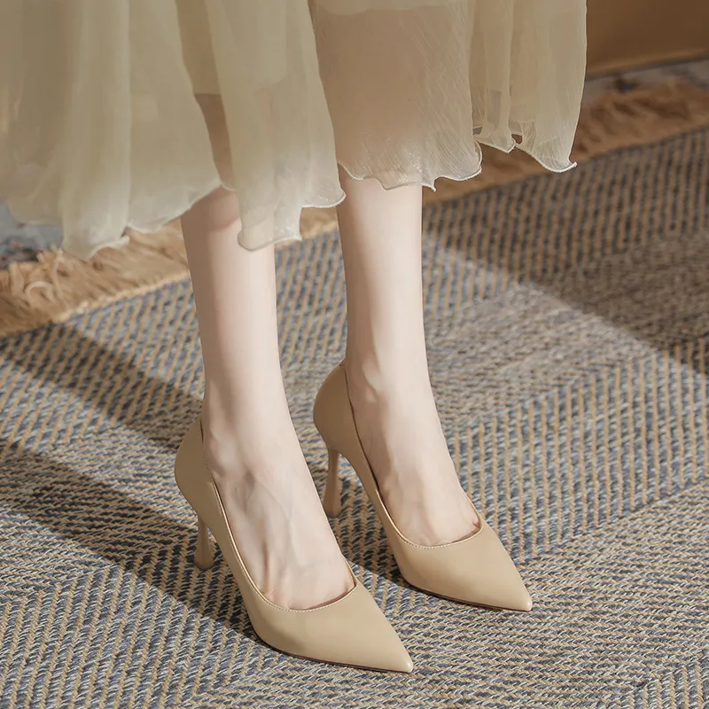 Lan Miao Slim Heel High Heels Women's Nude-5