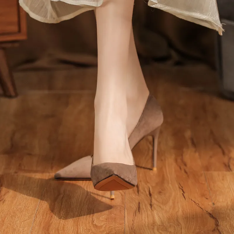 Lan Miao Slim Heel High Heels Women's Khaki-4