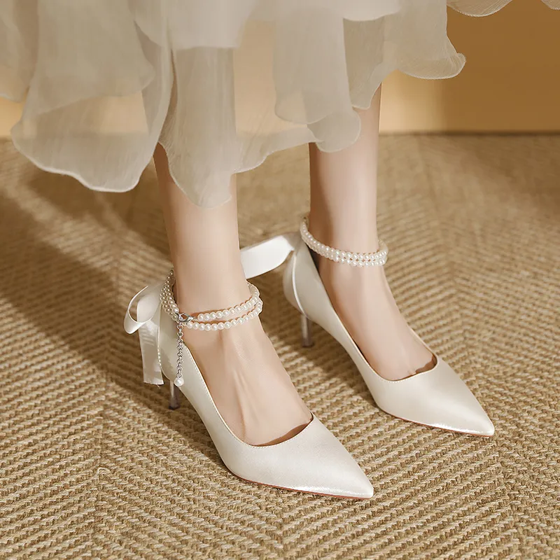 Lan Miao Slim Heel High Heels 6.5CM Women's White-4