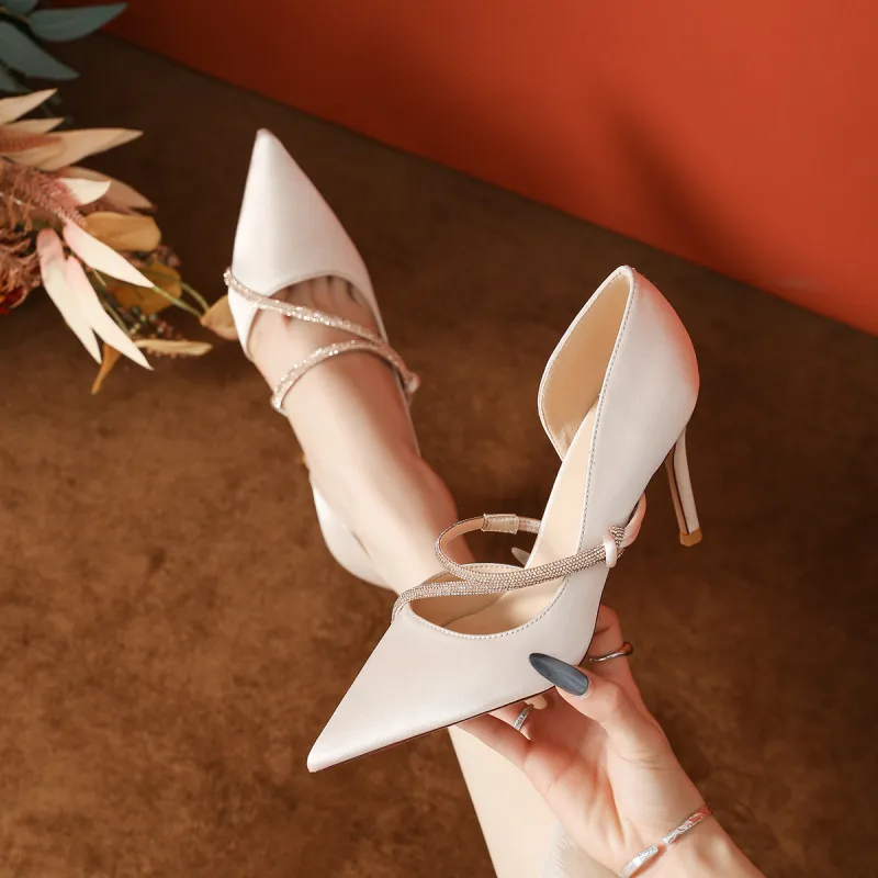 Lan Miao Slim Heel High Heels 8CM Women's Apricot-1