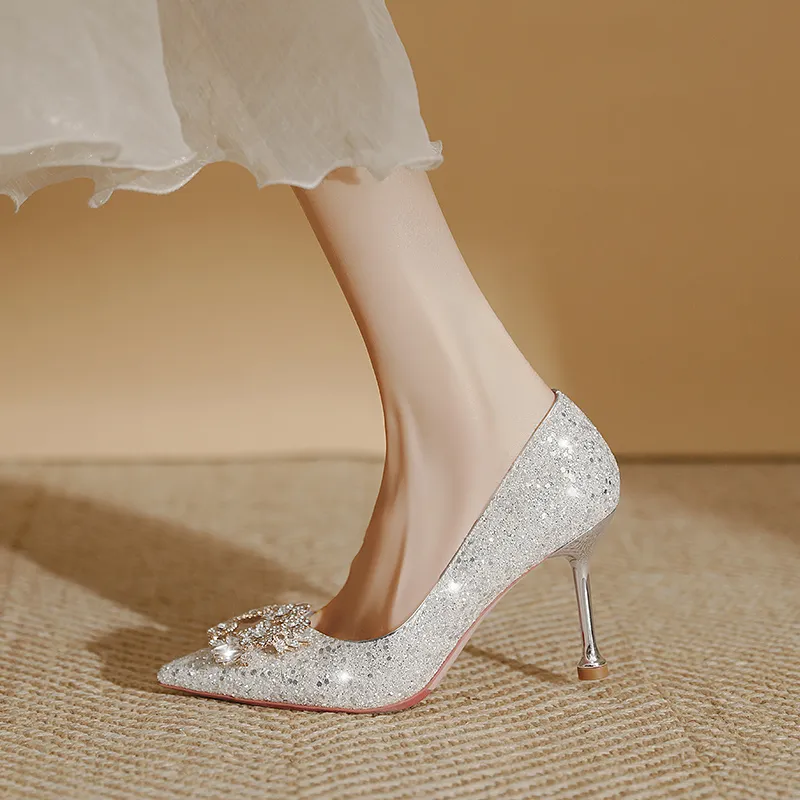 Lan Miao Slim Heel High Heels Women's Silver-1