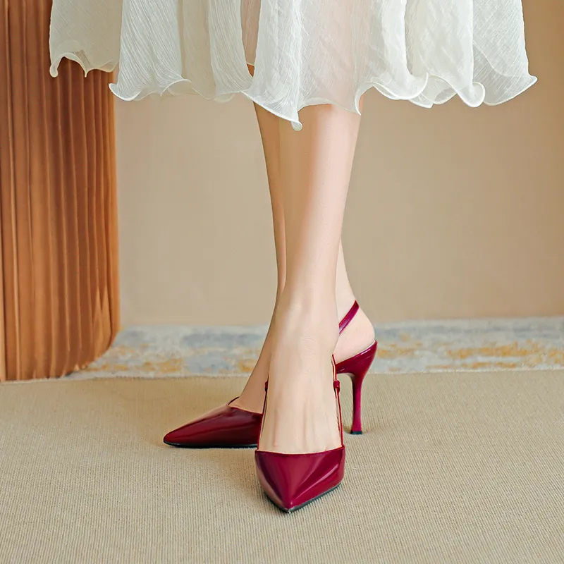 Lan Miao Slim Heel High Heels Women's Burgundy-4