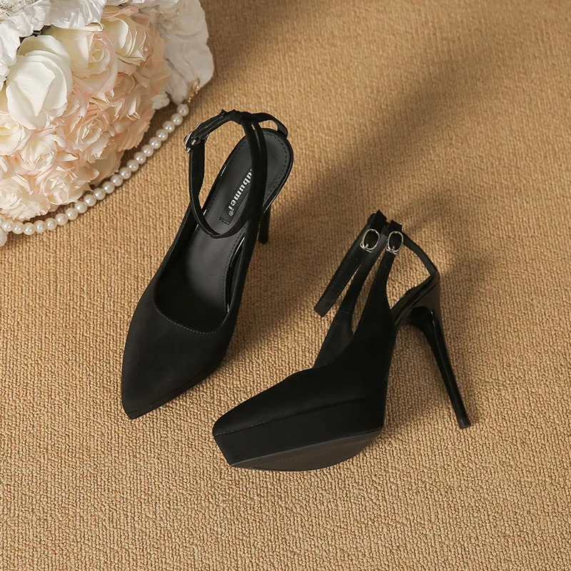 Lan Miao Slim Heel High Heels Women's Fleece Black-6