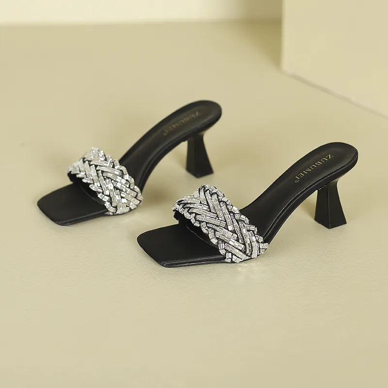 Lan Miao Rubber Sole Slip Resistant Abrasion Resistant Slide Slippers Women's Black-6