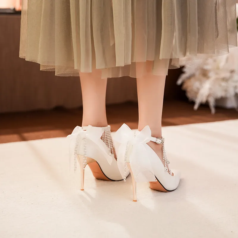 Lan Miao Slim Heel High Heels Women's White-5