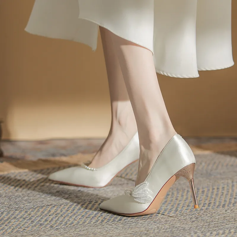 Lan Miao Slim Heel High Heels 8.5CM Women's Ecru-3