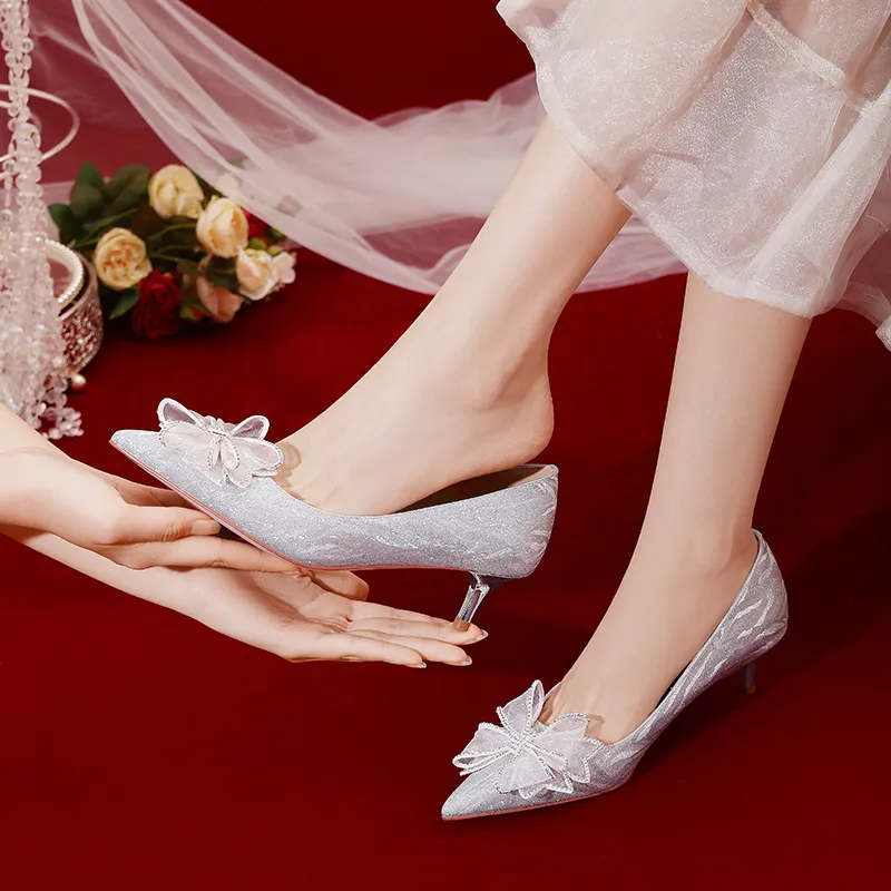 Lan Miao Slim Heel High Heels 4.5CM Women's Silver-6
