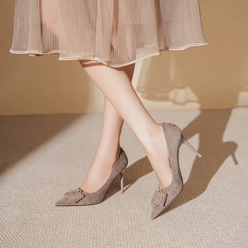 Lan Miao Slim Heel High Heels Women's Khaki-4