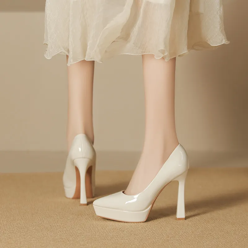 Lan Miao Slim Heel High Heels Women's White-2