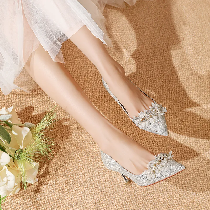 Lan Miao Slim Heel High Heels Women's Silver-3
