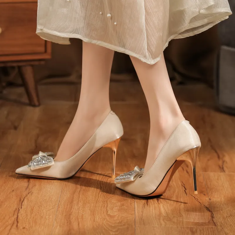 Lan Miao Slim Heel High Heels Women's Champagne-3