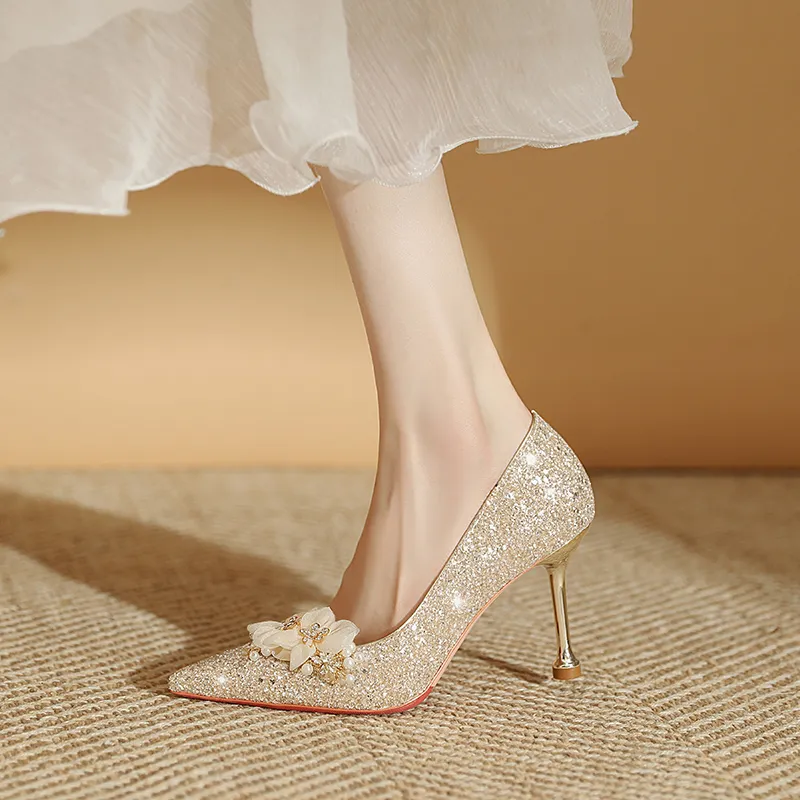 Lan Miao Slim Heel High Heels Women's Gold-1