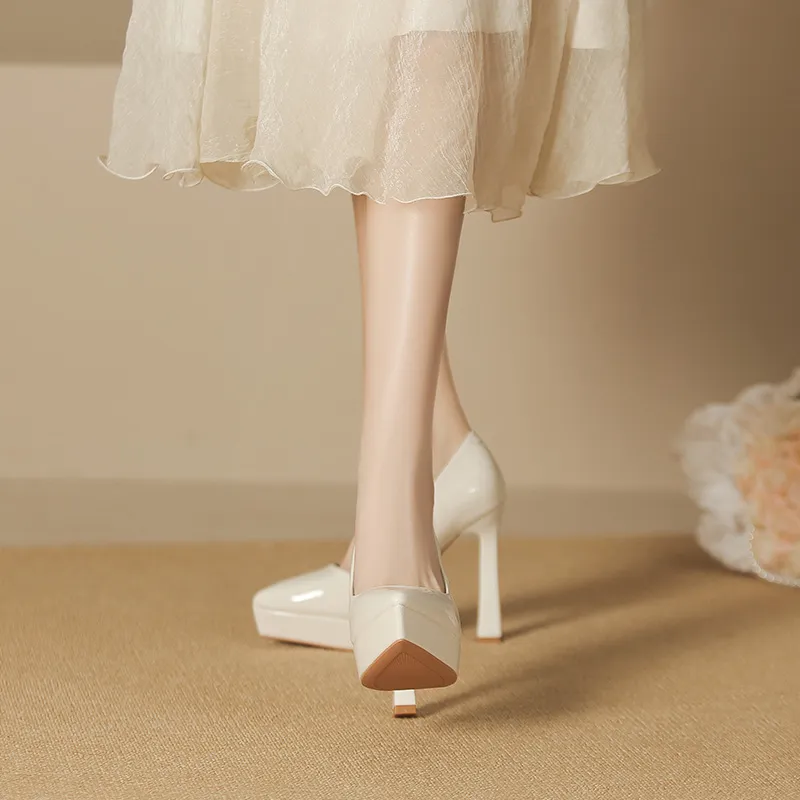 Lan Miao Slim Heel High Heels Women's White-4