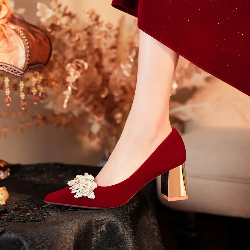 Lan Miao Chunky Heel High Heels Women's Red-3