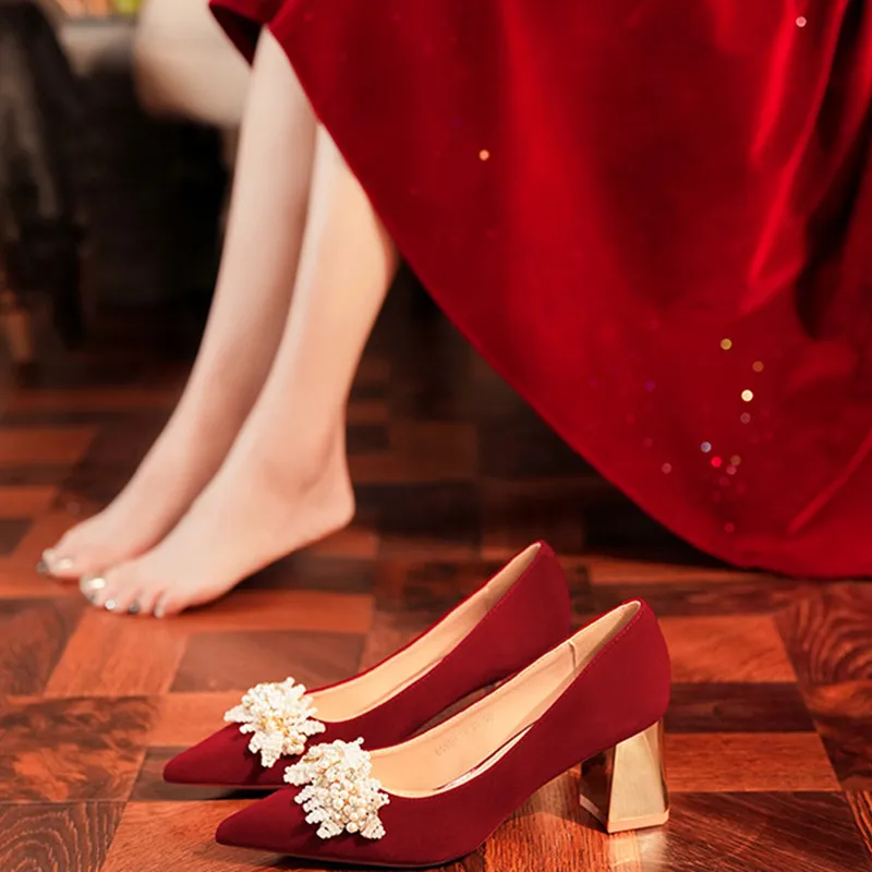 Lan Miao Chunky Heel High Heels Women's Red-1