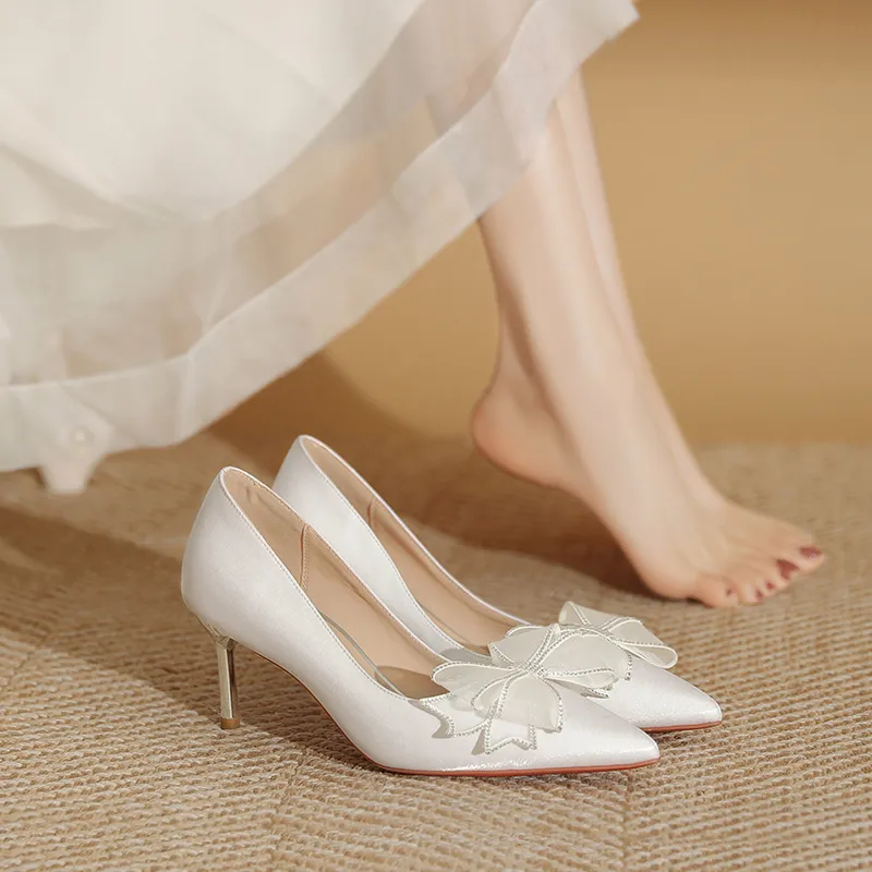 Lan Miao Slim Heel High Heels 6.5CM Women's White-1