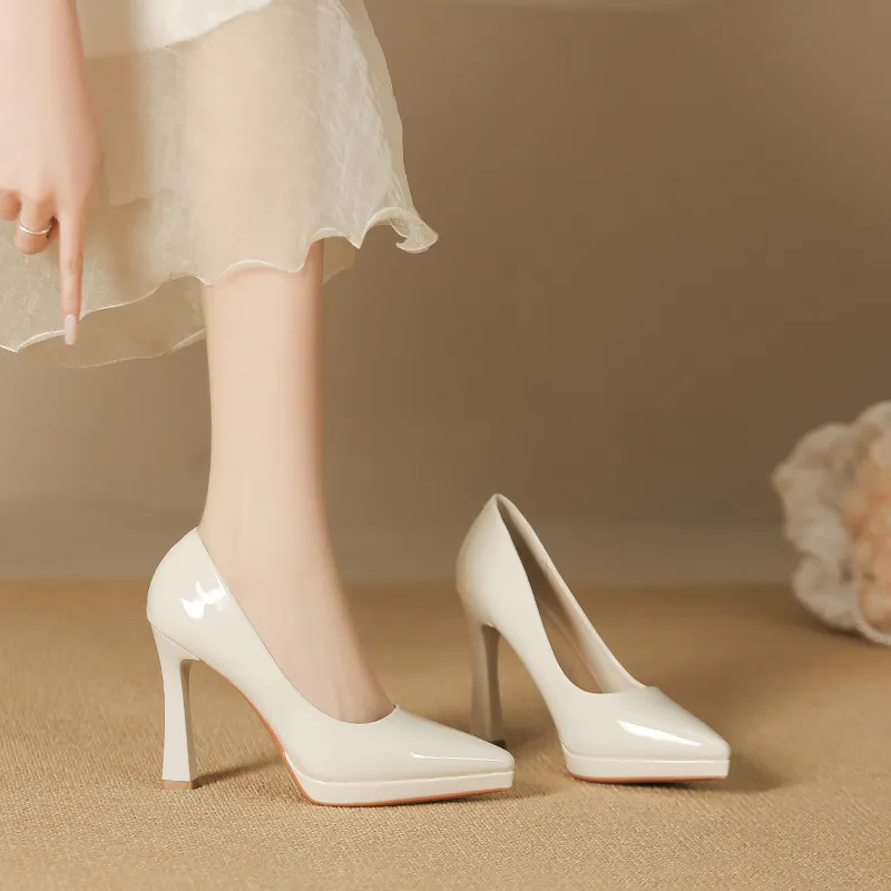 Lan Miao Slim Heel High Heels Women's White-2
