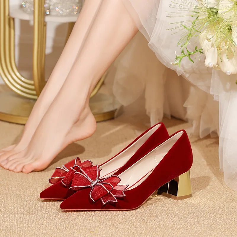 Lan Miao Chunky Heel High Heels Women's Burgundy-3