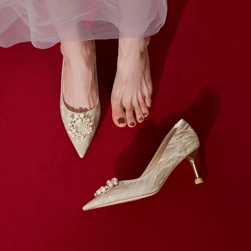 Lan Miao Slim Heel High Heels 6.5CM Women's Gold-3