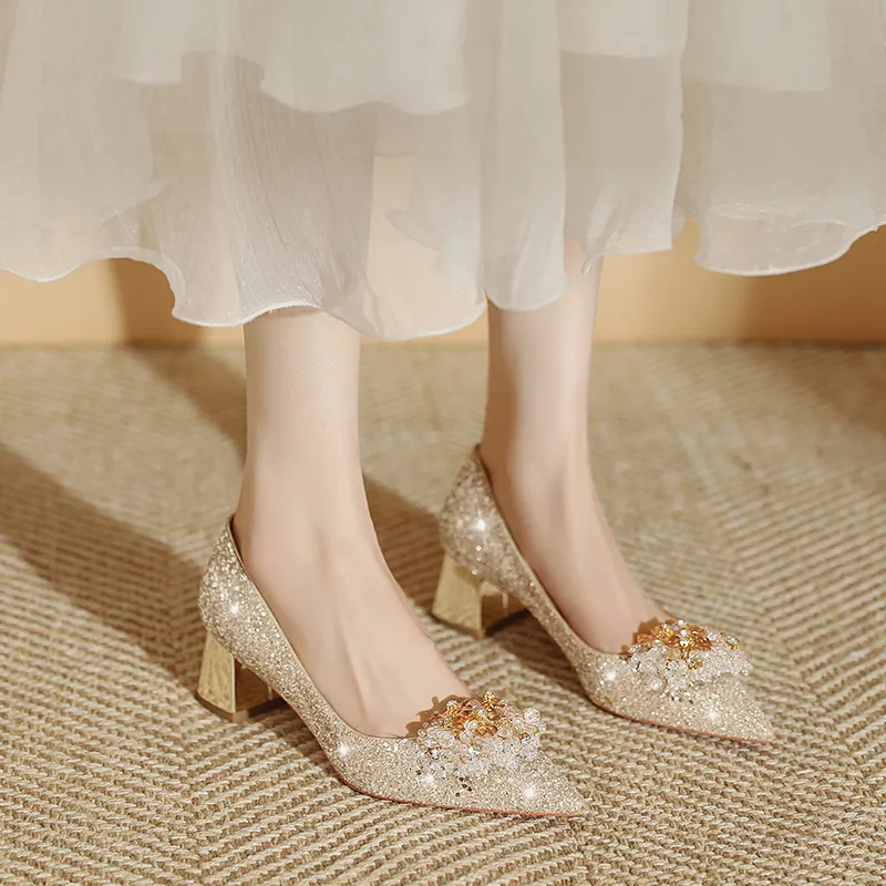 Lan Miao Chunky Heel High Heels Women's Gold-2