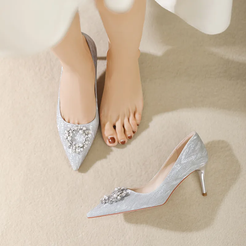 Lan Miao Slim Heel High Heels 6.5CM Women's Silver-2