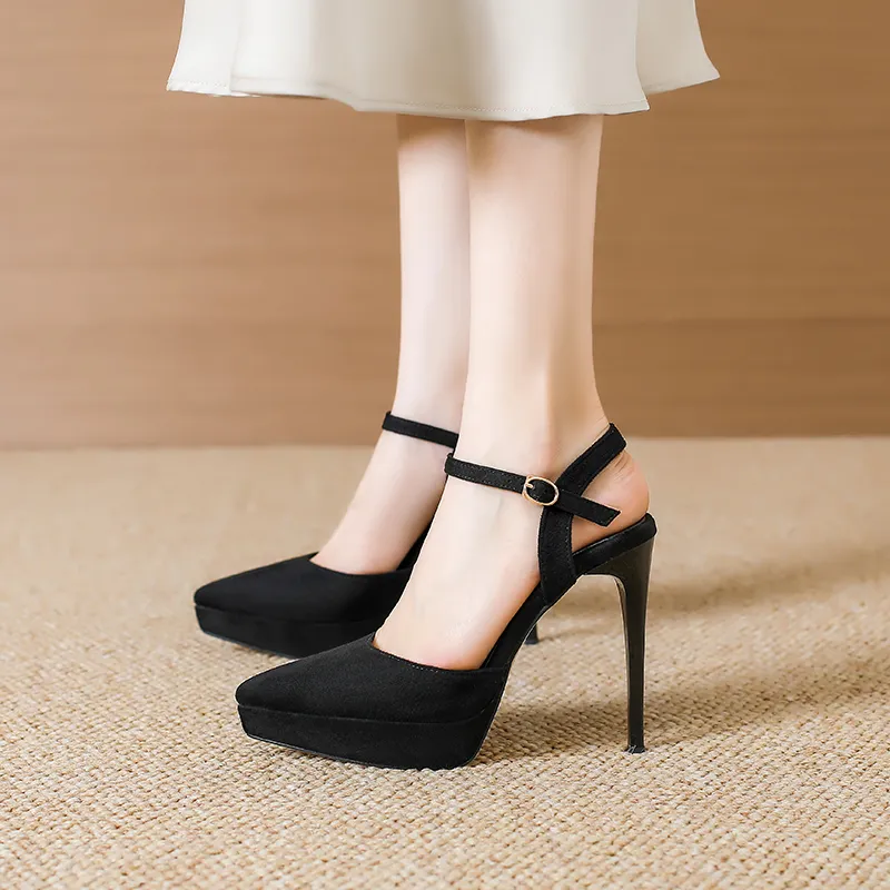 Lan Miao Slim Heel High Heels Women's Black-2