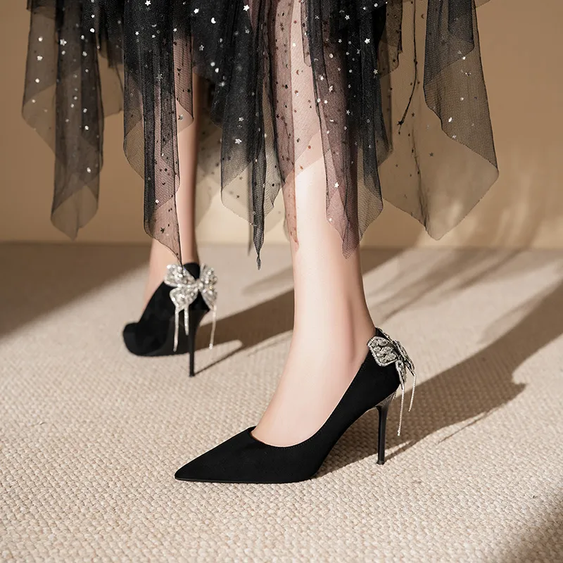 Lan Miao Slim Heel High Heels Women's Black-2
