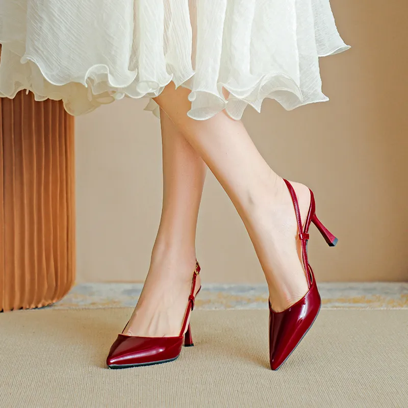 Lan Miao Slim Heel High Heels Women's Burgundy-3