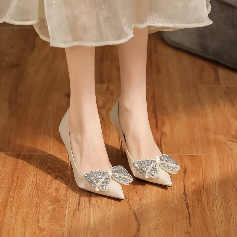Lan Miao Slim Heel High Heels Women's Champagne-1