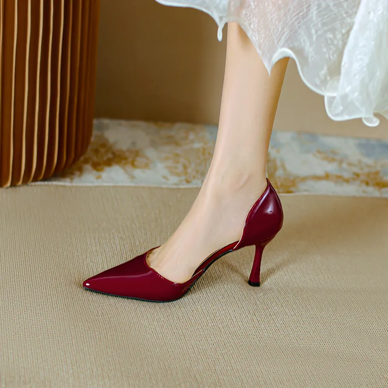 Lan Miao Slim Heel High Heels 5CM/7.5CM Women's Burgundy-3