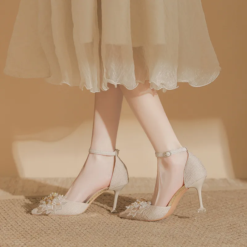 Lan Miao Slim Heel High Heels Women's Ecru-2