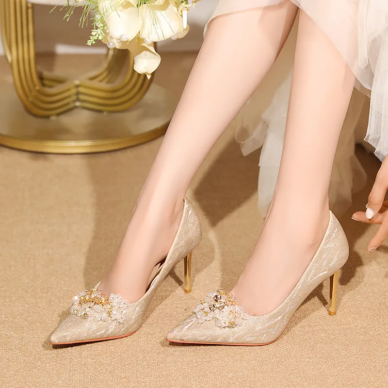 Lan Miao Slim Heel High Heels Women's Gold-3