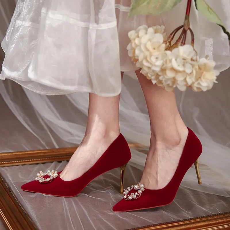 Lan Miao Slim Heel High Heels Women's Burgundy-1