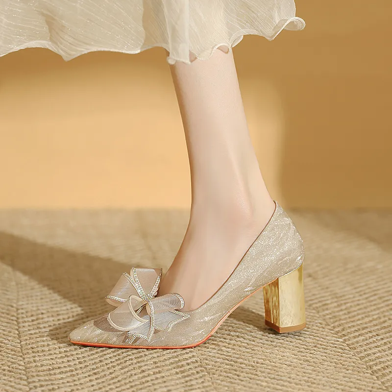 Lan Miao Chunky Heel High Heels Women's Gold-2