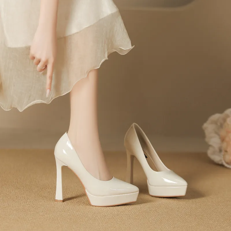 Lan Miao Slim Heel High Heels Women's White-5