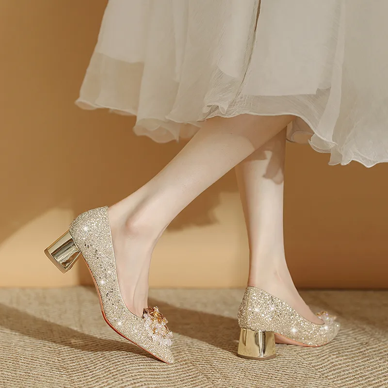 Lan Miao Chunky Heel High Heels Women's Gold-4