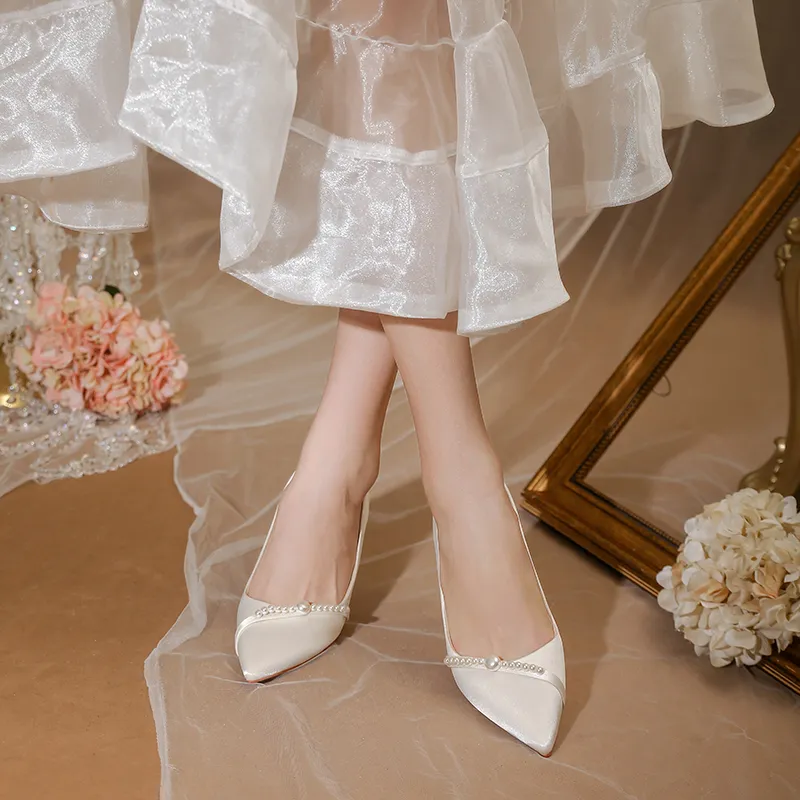 Lan Miao Slim Heel High Heels 6.5CM Women's White-3