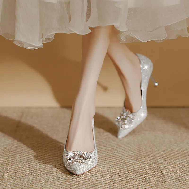 Lan Miao Slim Heel High Heels Women's Silver-2