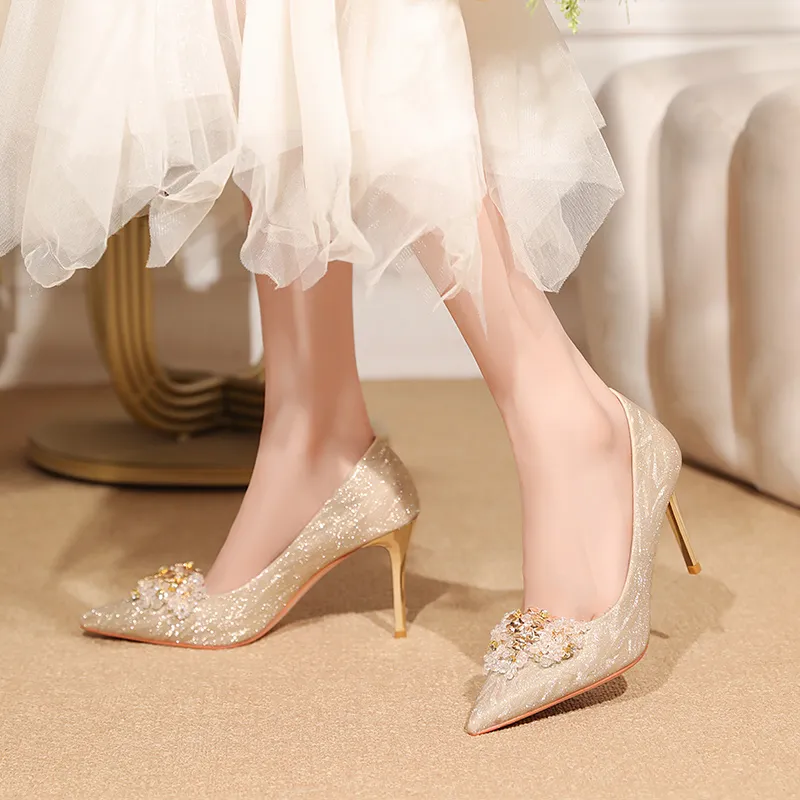 Lan Miao Slim Heel High Heels Women's Gold-2
