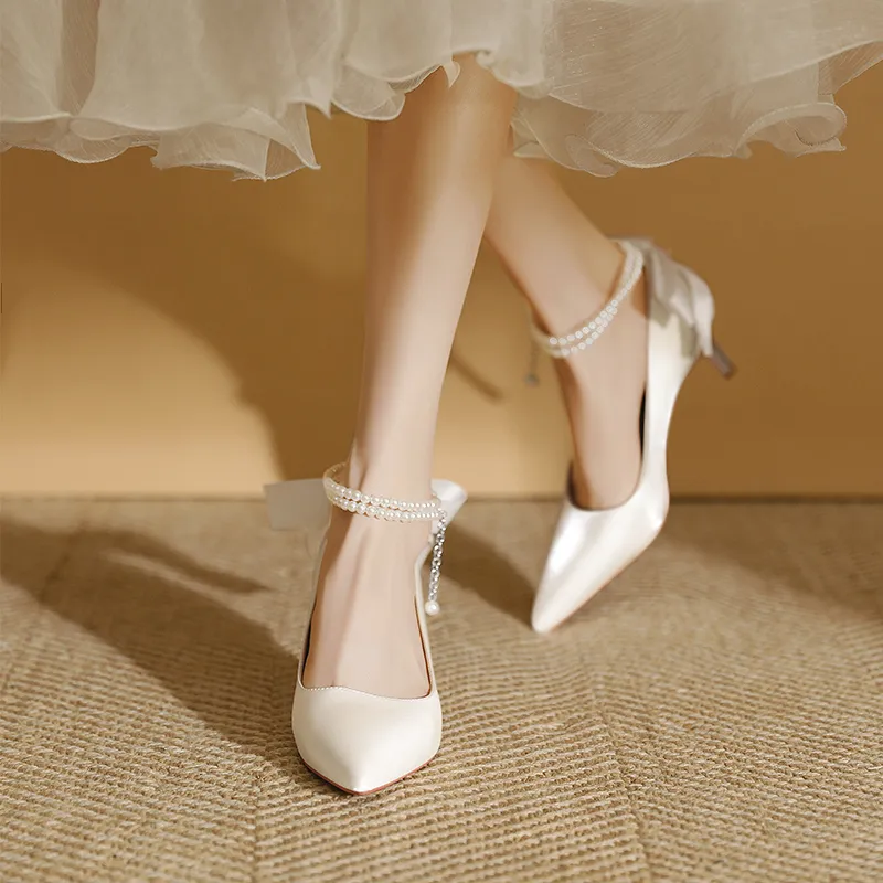 Lan Miao Slim Heel High Heels 6.5CM Women's White-2