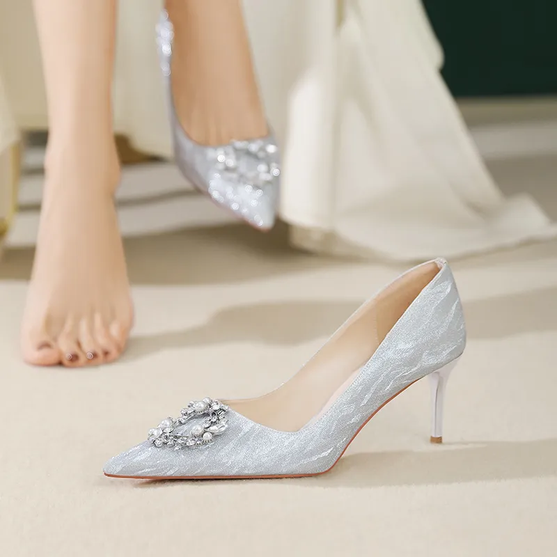 Lan Miao Slim Heel High Heels 6.5CM Women's Silver-3